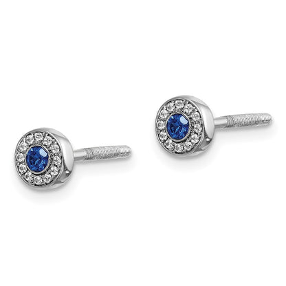 Solid 14k White Gold Simulated CZ and Sapphire Halo Post Earrings