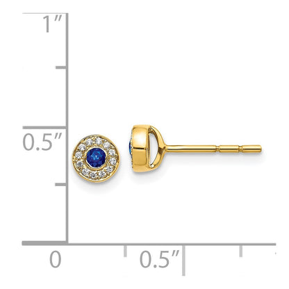 Solid 14k Yellow Gold Simulated CZ and Sapphire Halo Post Earrings