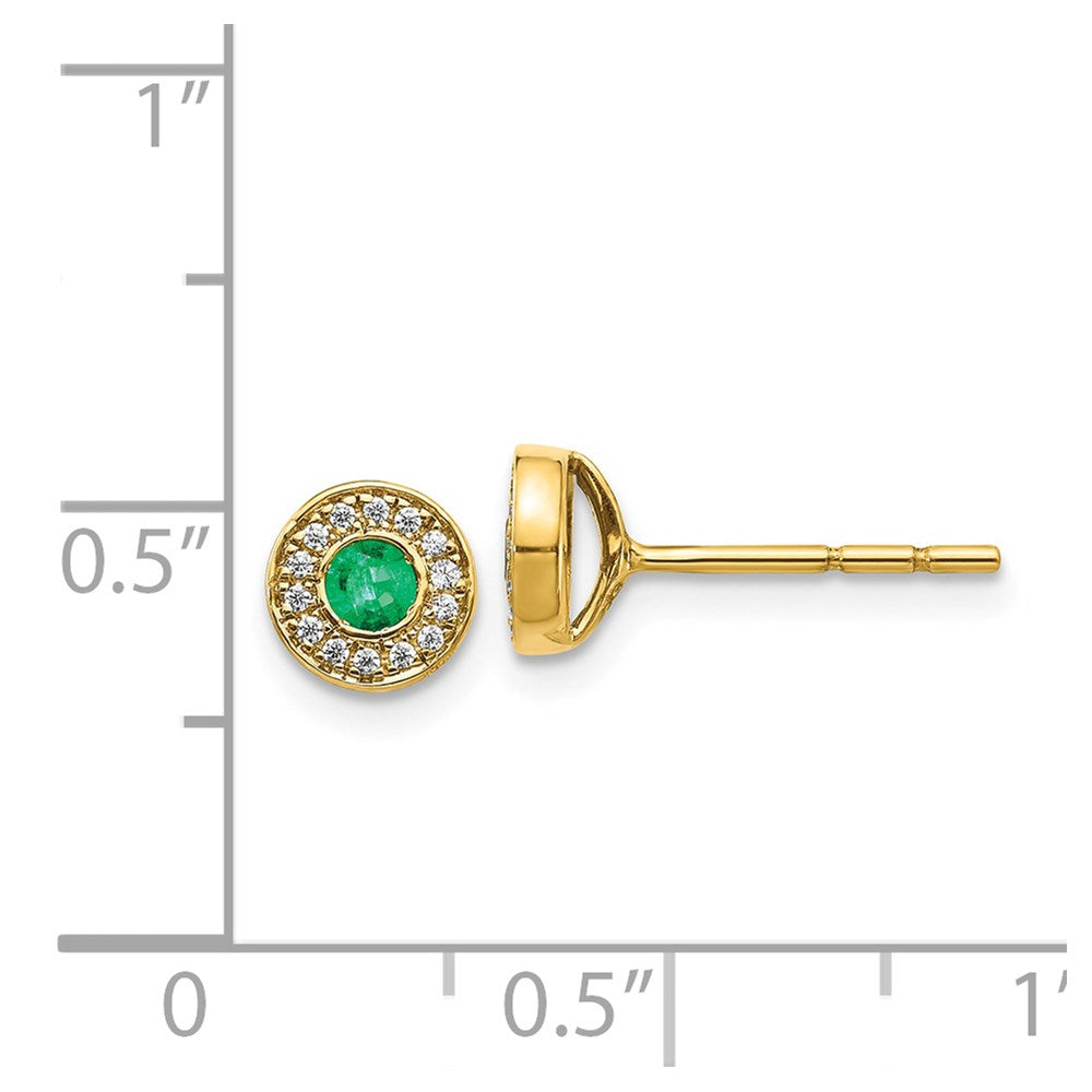 Solid 14k Yellow Gold Simulated CZ and Emerald Halo Post Earrings
