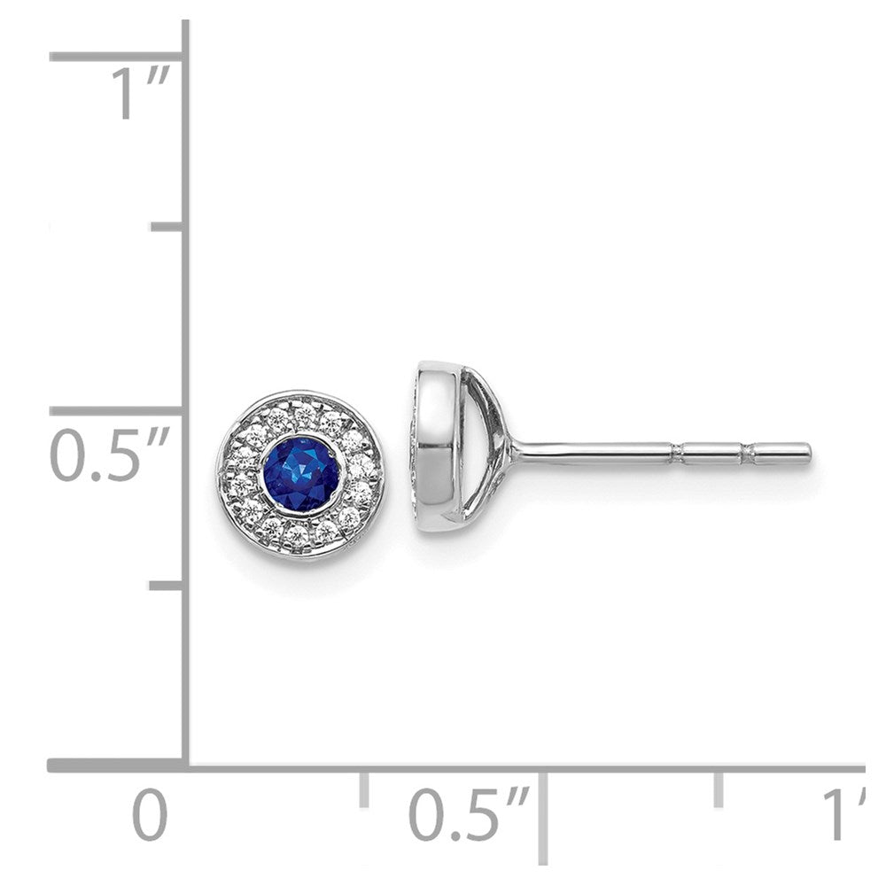 Solid 14k White Gold Simulated CZ and Blue Sapphire Halo Post Earrings