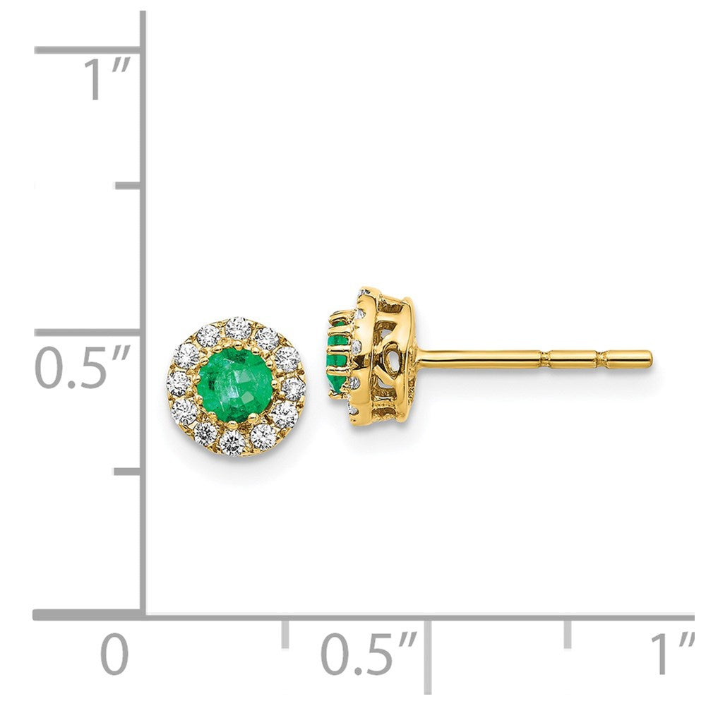Solid 14k Yellow Gold Simulated CZ and Emerald Halo Post Earrings