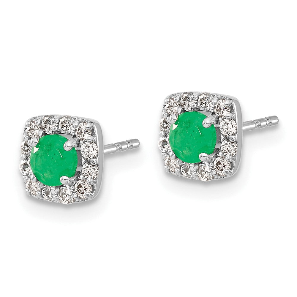 Solid 14k White Gold Simulated CZ and Emerald Square Halo Earrings