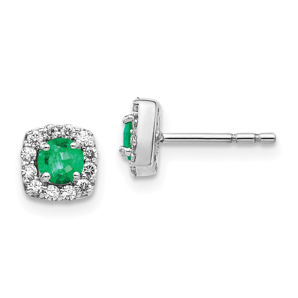 14k White Gold Real Diamond and Emerald Square Halo Earrings EM5589-EM-020-WA