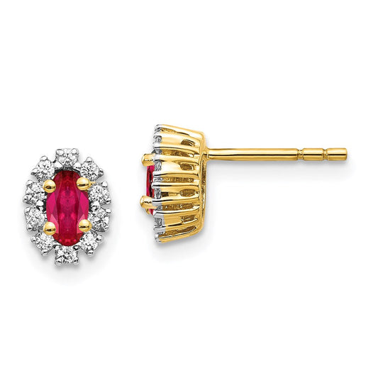 14k Yellow Gold Real Diamond and Ruby Oval Halo Earrings EM5591-RU-020-YA