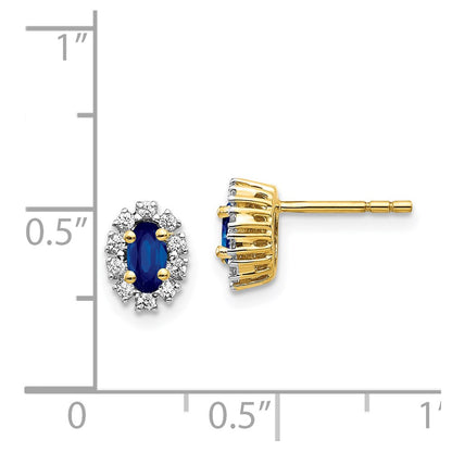Solid 14k Yellow Gold Simulated CZ and Sapphire Oval Halo Earrings