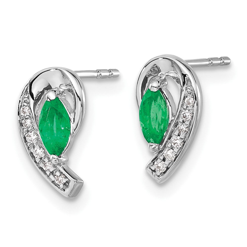 Solid 14k White Gold 1/20Ct Simulated CZ and Emerald Earrings