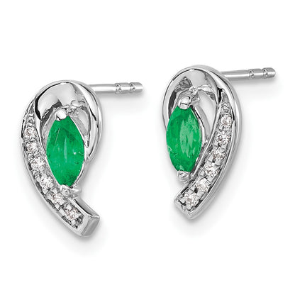 Solid 14k White Gold 1/20Ct Simulated CZ and Emerald Earrings