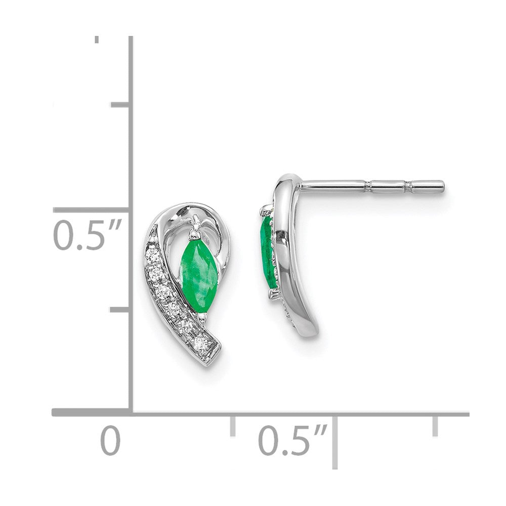Solid 14k White Gold 1/20Ct Simulated CZ and Emerald Earrings