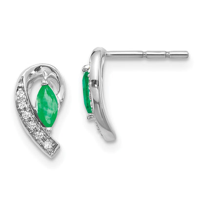Solid 14k White Gold 1/20Ct Simulated CZ and Emerald Earrings