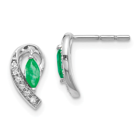 Solid 14k White Gold 1/20Ct Simulated CZ and Emerald Earrings