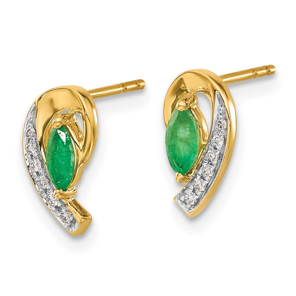 Solid 14k Yellow Gold 1/20Ct Simulated CZ and Emerald Earrings