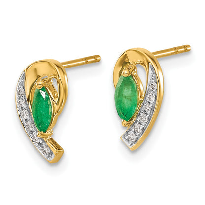 Solid 14k Yellow Gold 1/20Ct Simulated CZ and Emerald Earrings