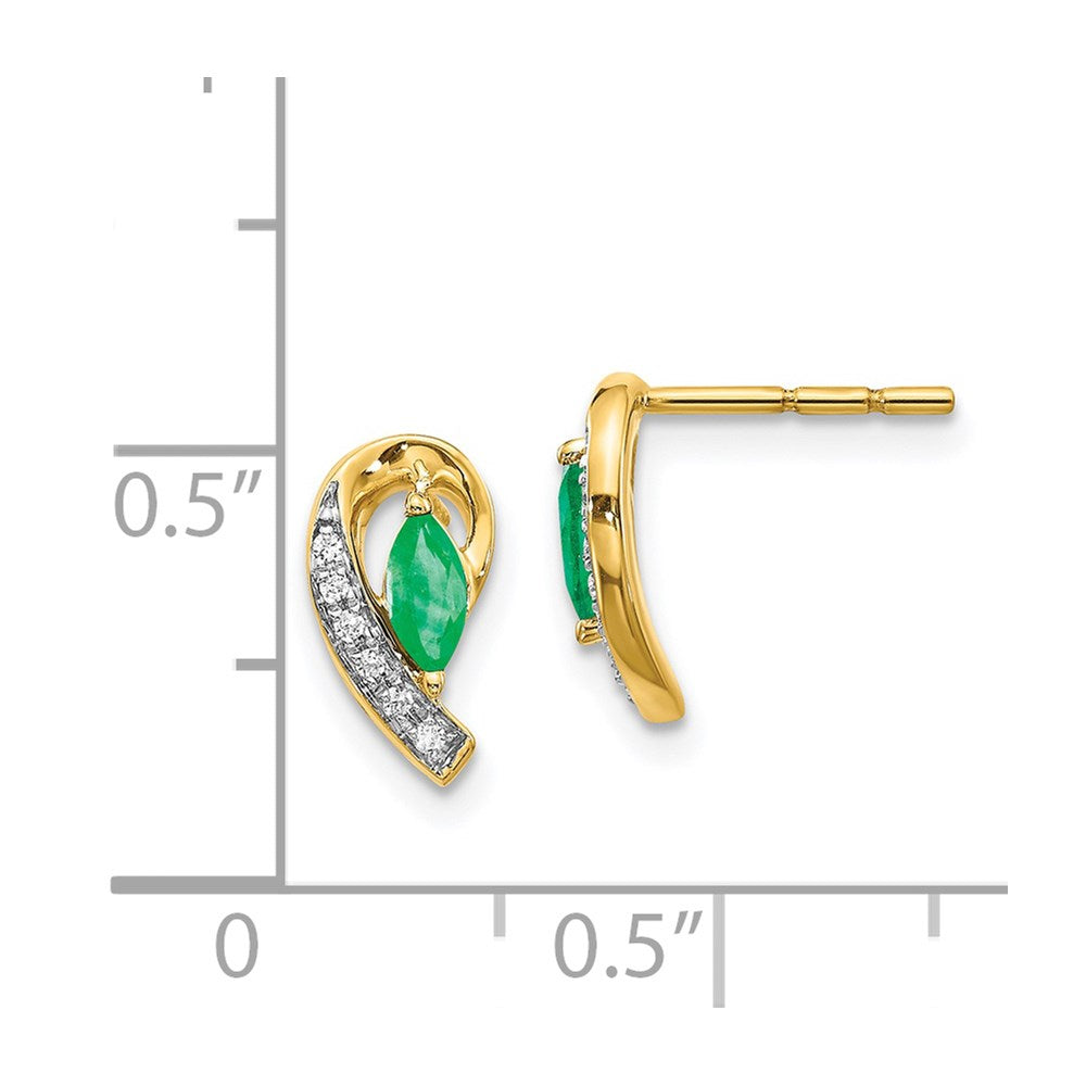 Solid 14k Yellow Gold 1/20Ct Simulated CZ and Emerald Earrings