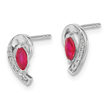 Solid 14k White Gold Simulated CZ and Ruby Earrings