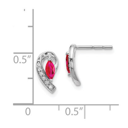 Solid 14k White Gold Simulated CZ and Ruby Earrings