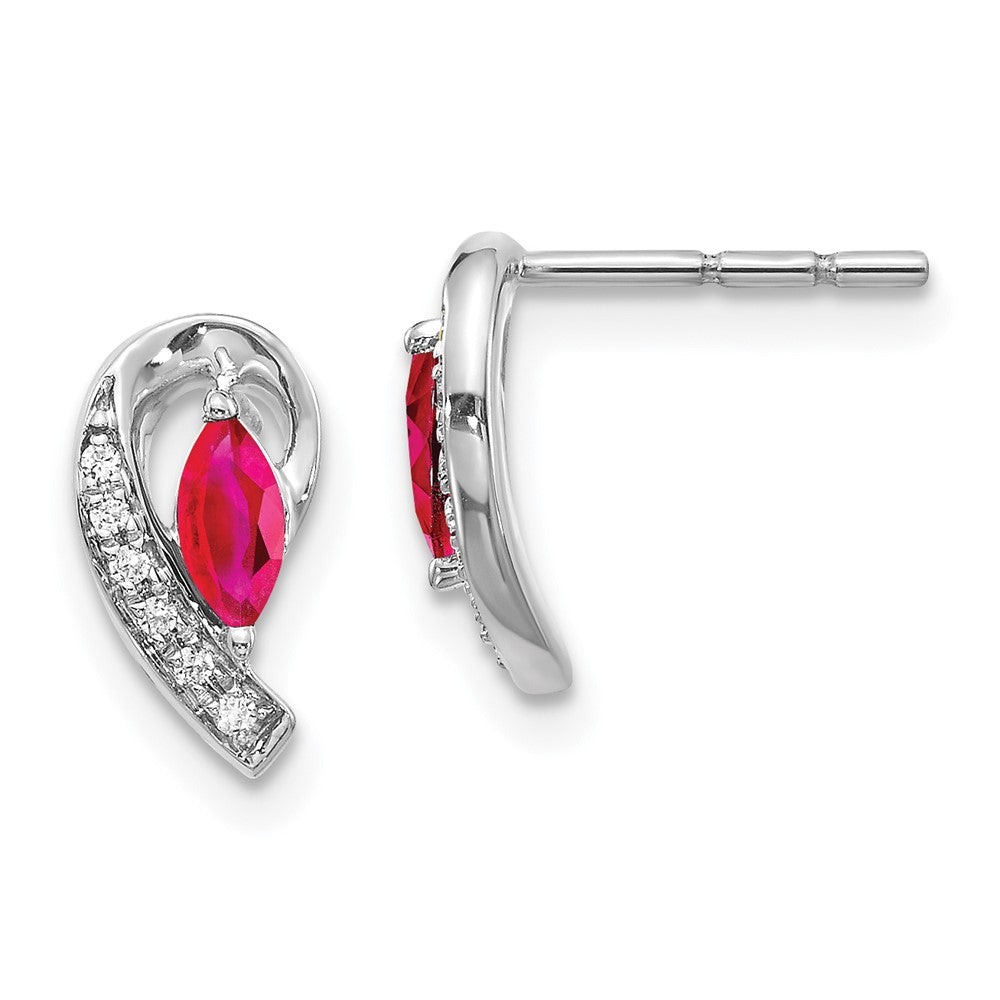 Solid 14k White Gold Simulated CZ and Ruby Earrings