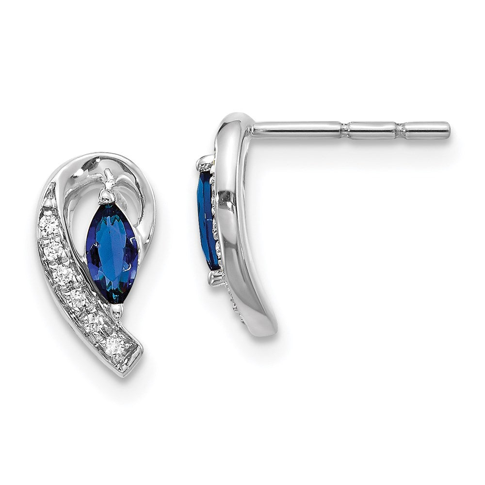 14k White Gold Real Diamond Sapphire Post Earrings EM5592-SA-005-WA