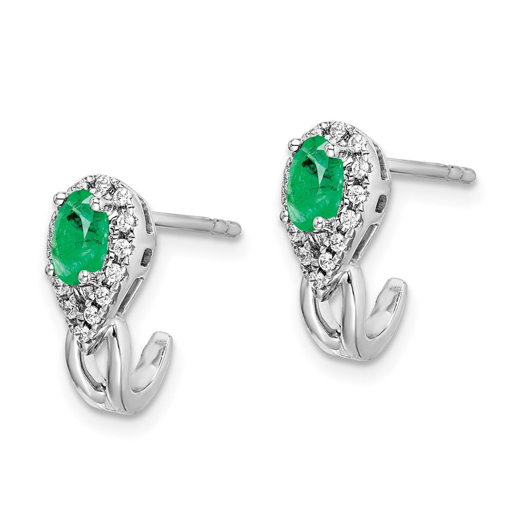 Solid 14k White Gold 1/8Ct Simulated CZ and Emerald Earrings