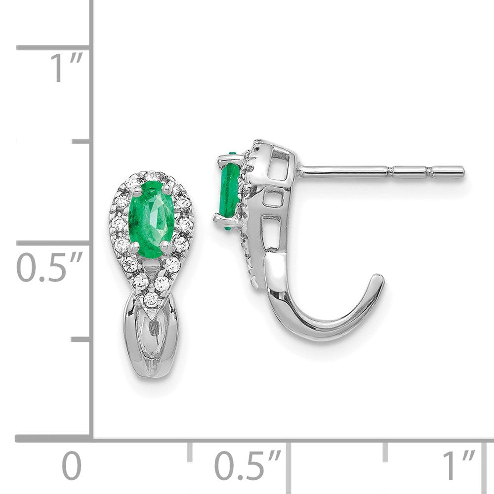 Solid 14k White Gold 1/8Ct Simulated CZ and Emerald Earrings