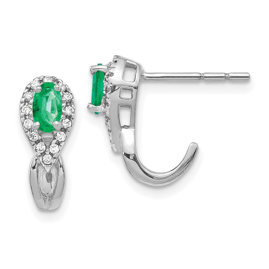 Solid 14k White Gold 1/8Ct Simulated CZ and Emerald Earrings