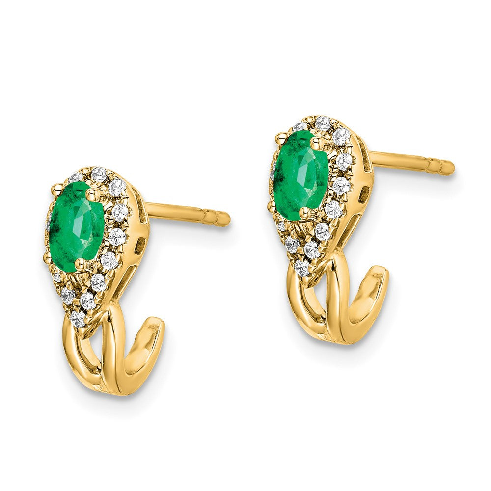 Solid 14k Yellow Gold 1/8Ct Simulated CZ and Emerald Earrings