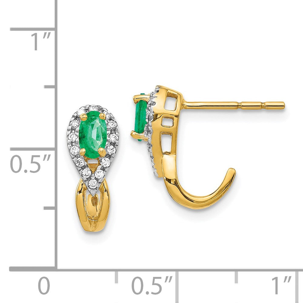 Solid 14k Yellow Gold 1/8Ct Simulated CZ and Emerald Earrings
