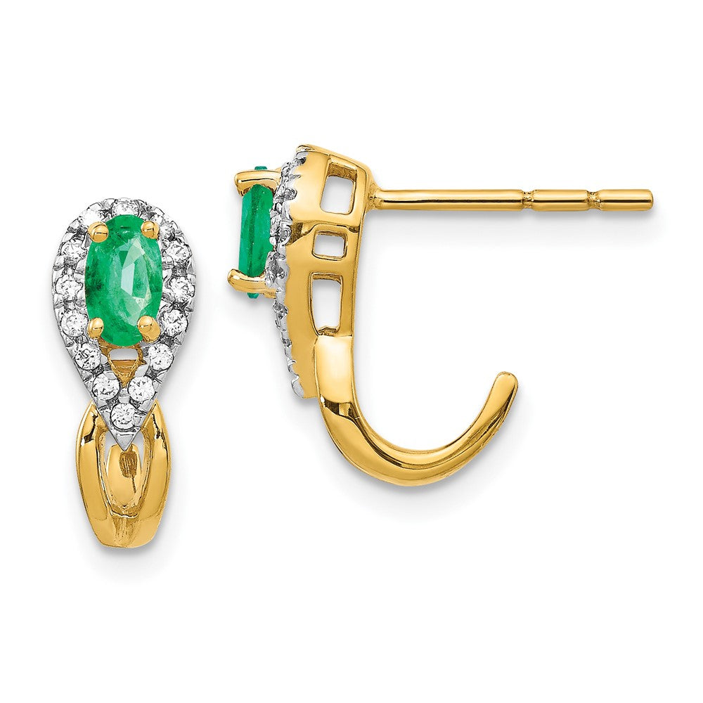 Solid 14k Yellow Gold 1/8Ct Simulated CZ and Emerald Earrings