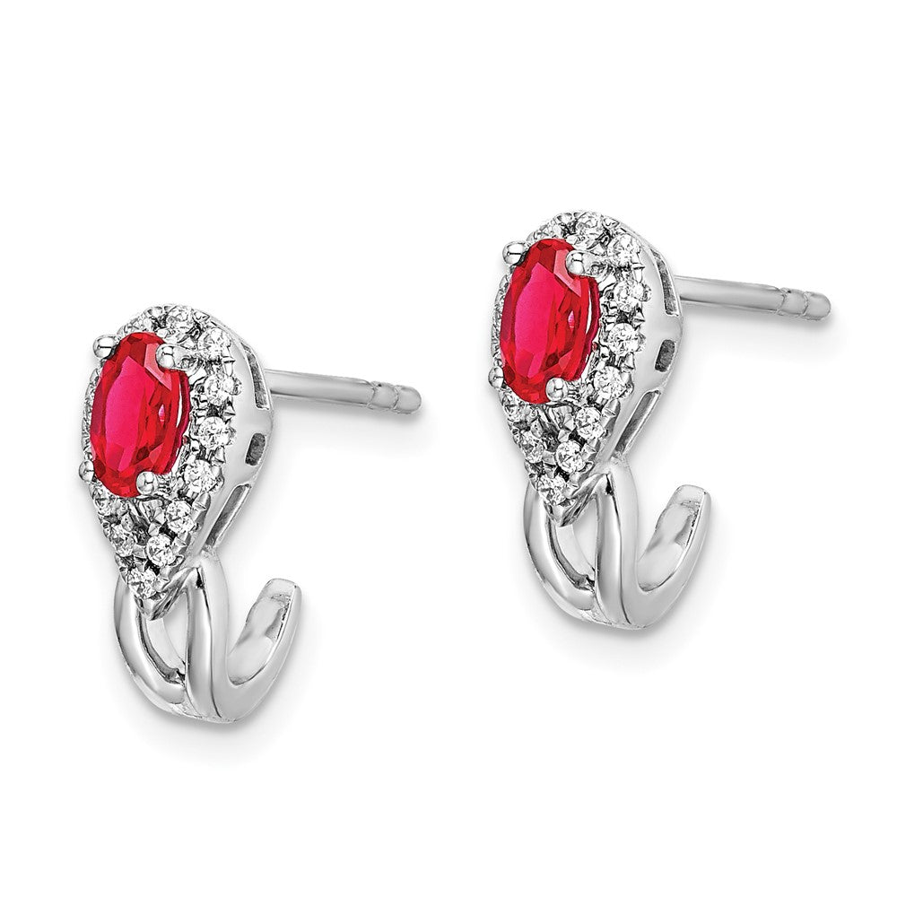 Solid 14k White Gold Simulated CZ and Ruby Earrings