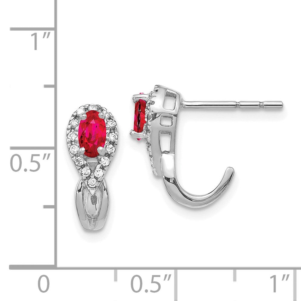 Solid 14k White Gold Simulated CZ and Ruby Earrings