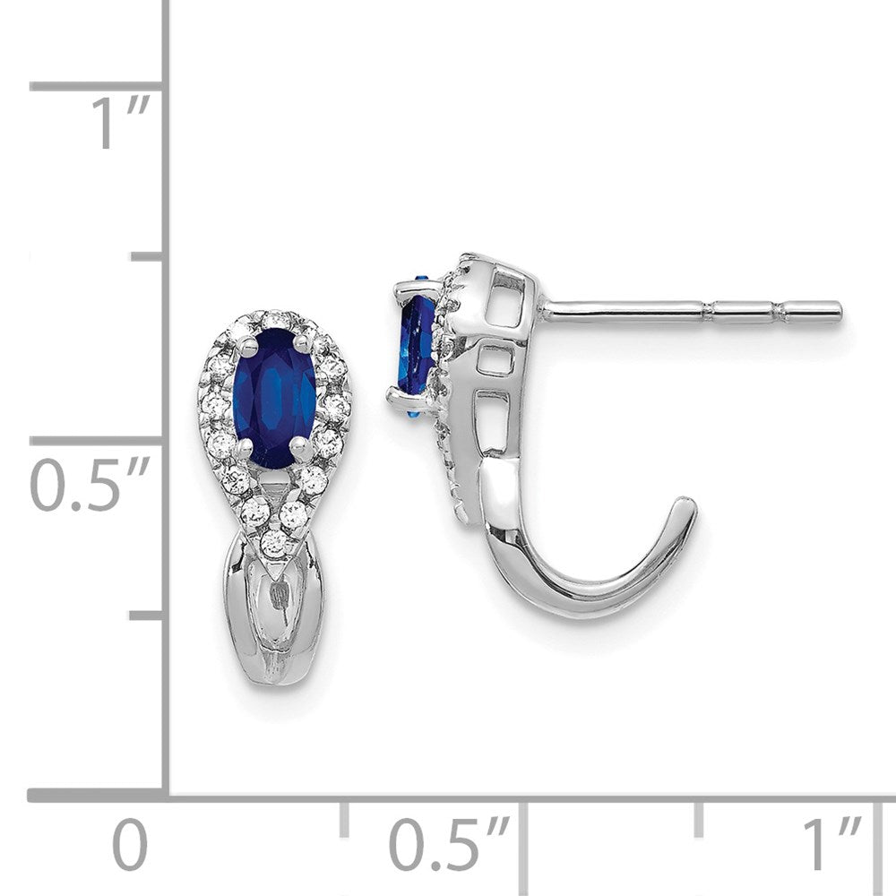 Solid 14k White Gold Simulated CZ and Sapphire J Hoop Post Earrings