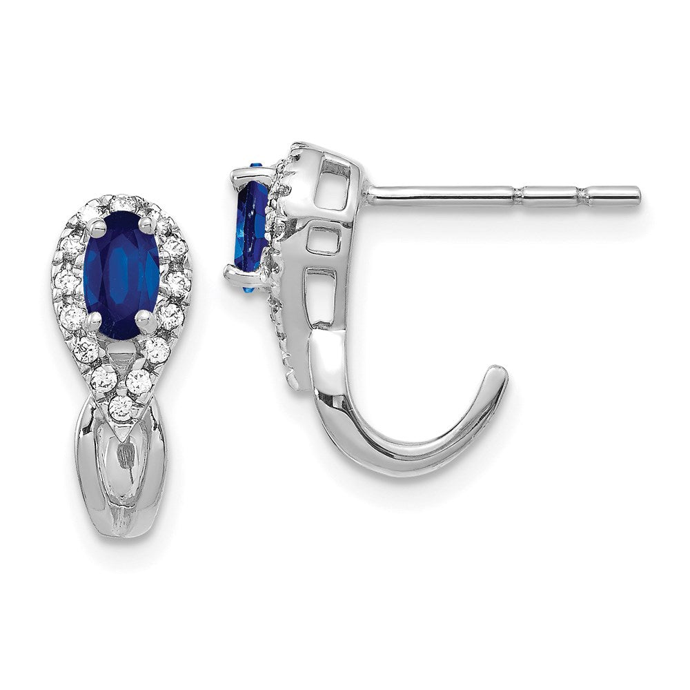 14k White Gold Real Diamond and Sapphire J Hoop Post Earrings EM5593-SA-013-WA