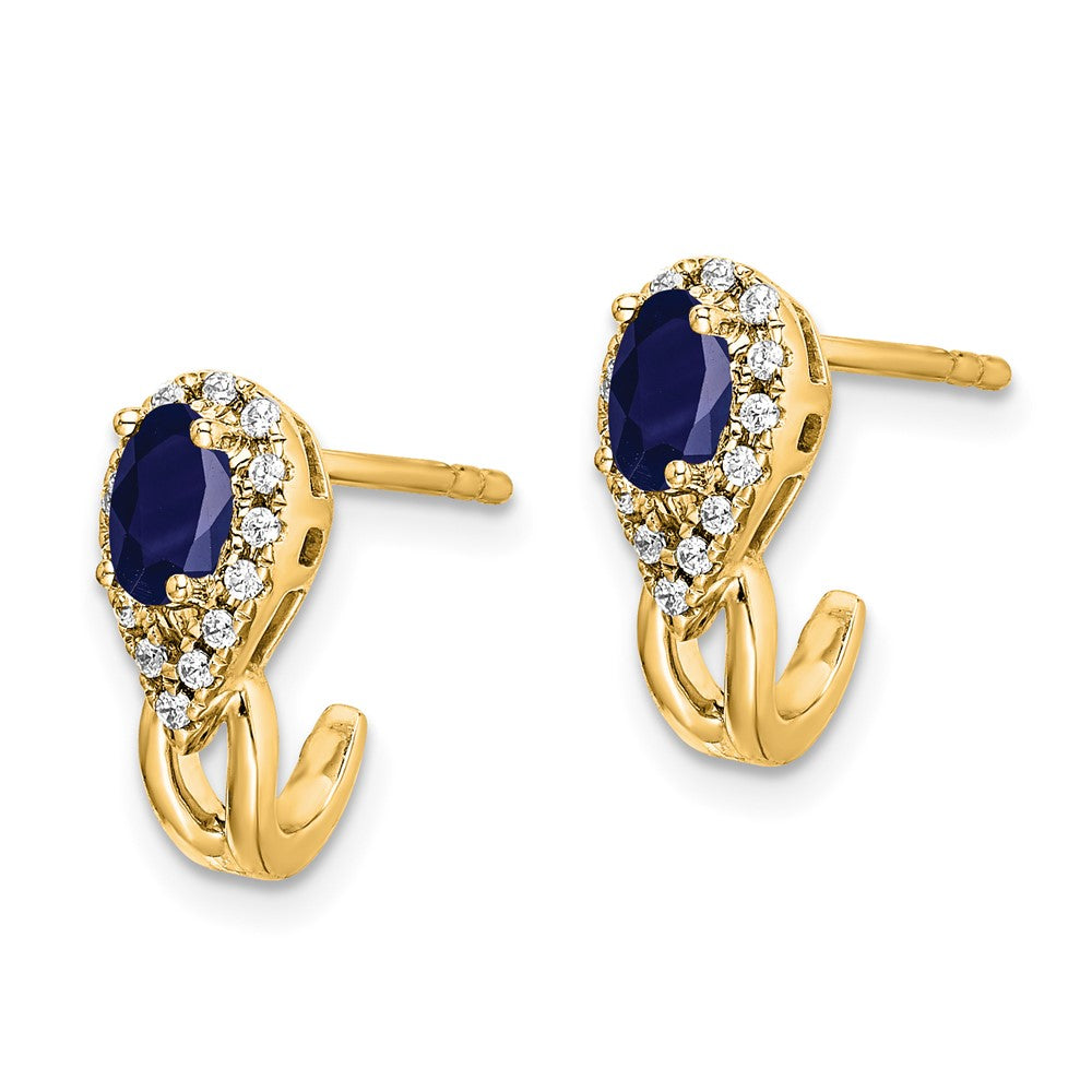 Solid 14k Yellow Gold Simulated CZ and Sapphire Earrings