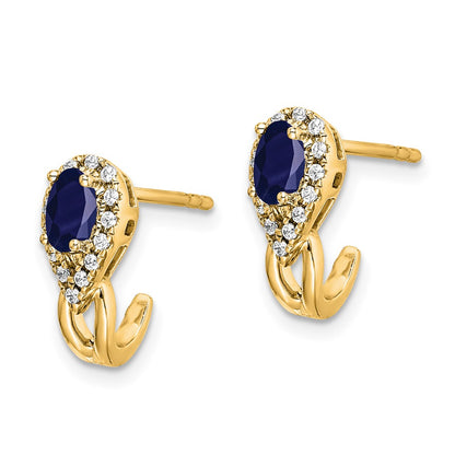Solid 14k Yellow Gold Simulated CZ and Sapphire Earrings