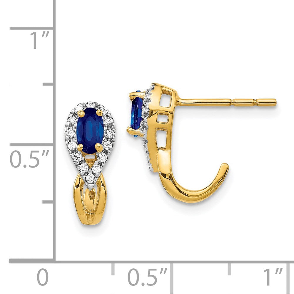 Solid 14k Yellow Gold Simulated CZ and Sapphire Earrings
