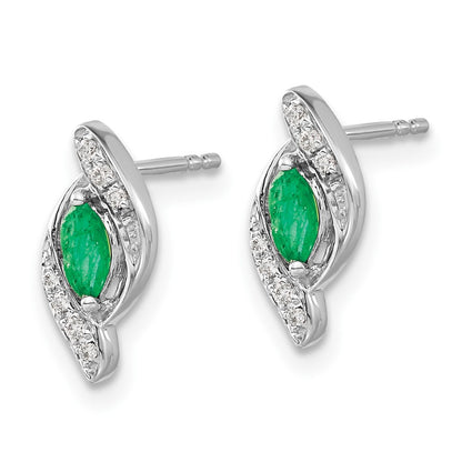 Solid 14k White Gold 1/15Ct Simulated CZ and Emerald Earrings