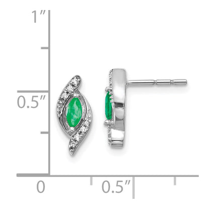 Solid 14k White Gold 1/15Ct Simulated CZ and Emerald Earrings
