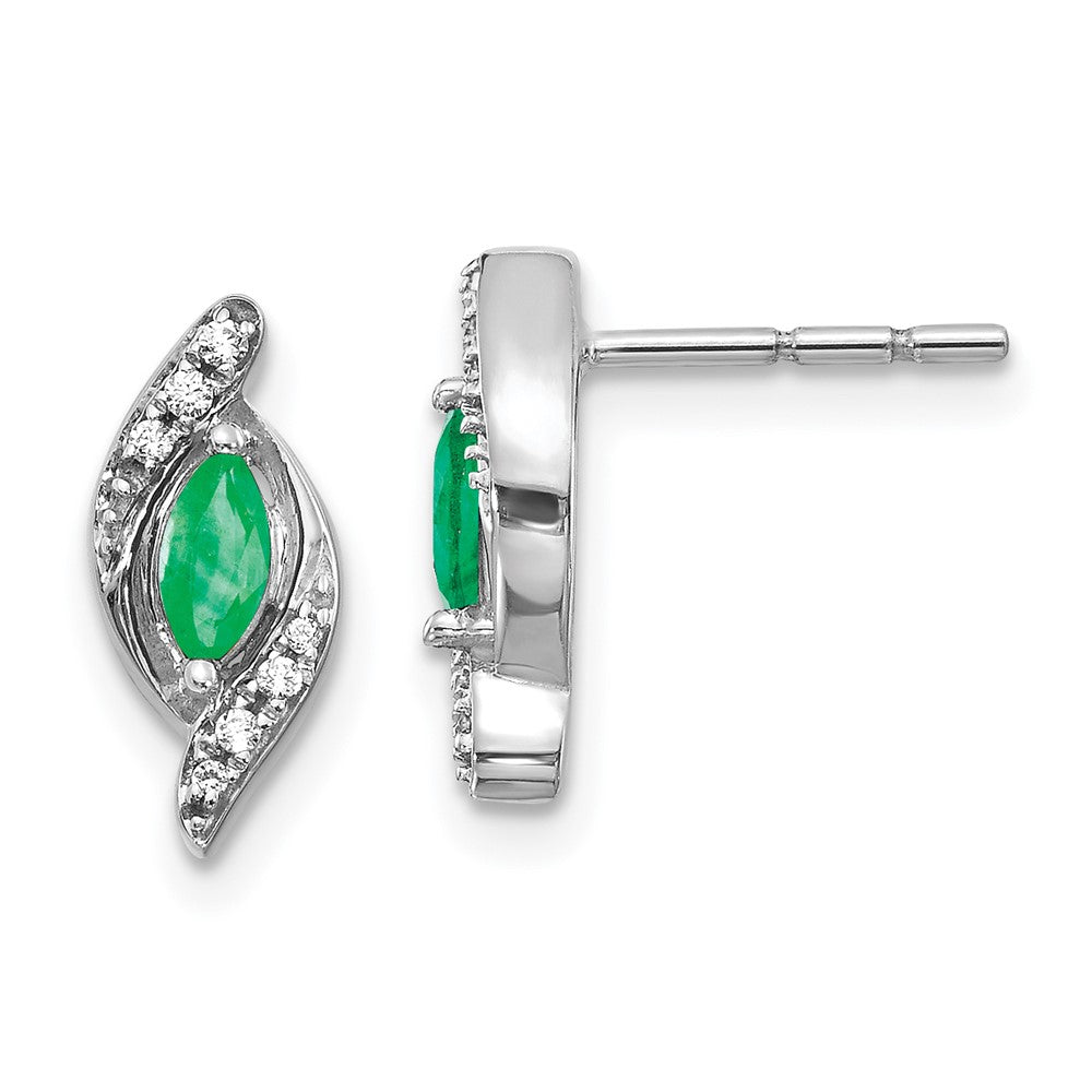 Solid 14k White Gold 1/15Ct Simulated CZ and Emerald Earrings