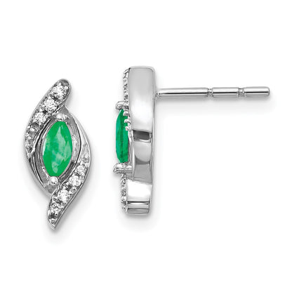 Solid 14k White Gold 1/15Ct Simulated CZ and Emerald Earrings