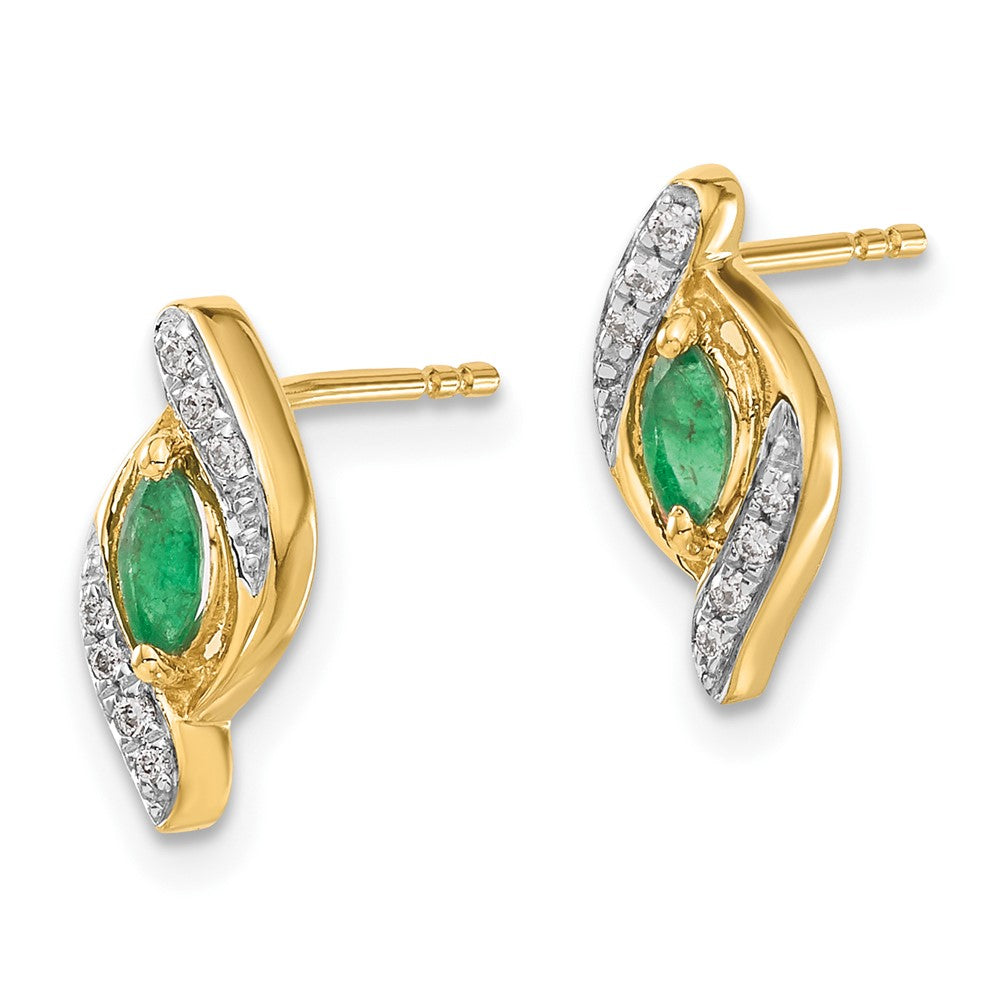 Solid 14k Yellow Gold 1/15Ct Simulated CZ and Emerald Earrings