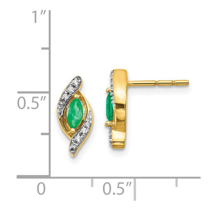 Solid 14k Yellow Gold 1/15Ct Simulated CZ and Emerald Earrings