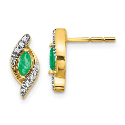 14k Yellow Gold 1/15Ct Real Diamond and Emerald Earrings EM5594-EM-007-YA