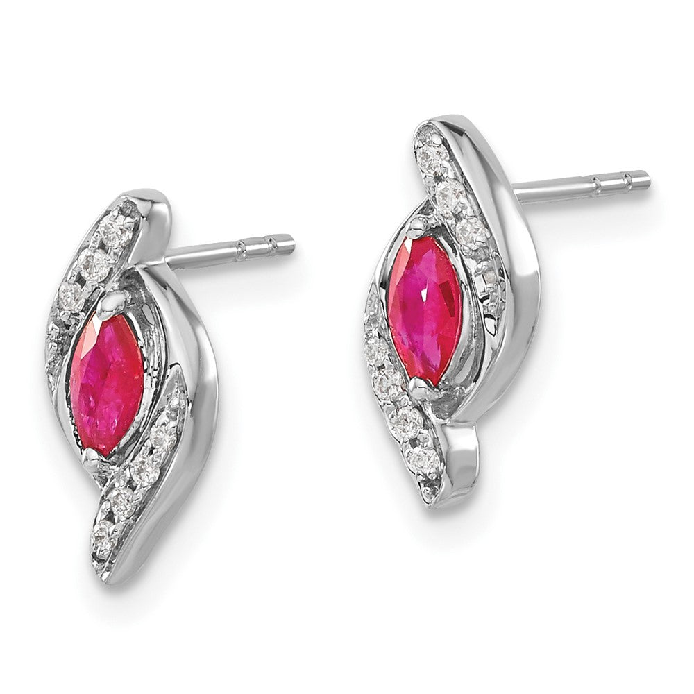 Solid 14k White Gold Simulated CZ and Ruby Earrings