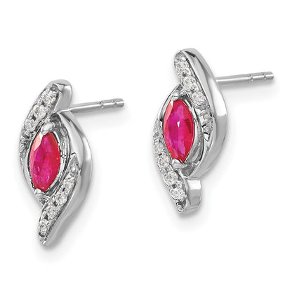 Solid 14k White Gold Simulated CZ and Ruby Earrings