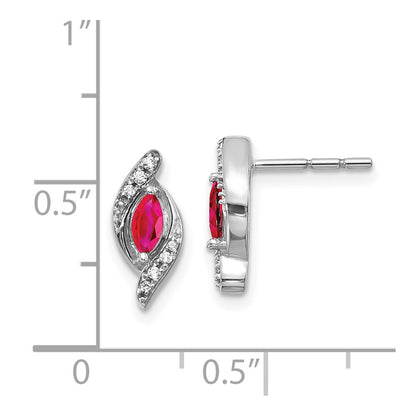 Solid 14k White Gold Simulated CZ and Ruby Earrings