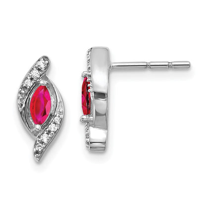 Solid 14k White Gold Simulated CZ and Ruby Earrings