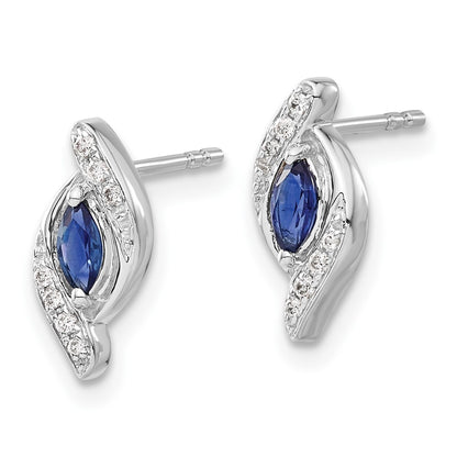 Solid 14k White Gold Simulated CZ and Sapphire Post Earrings