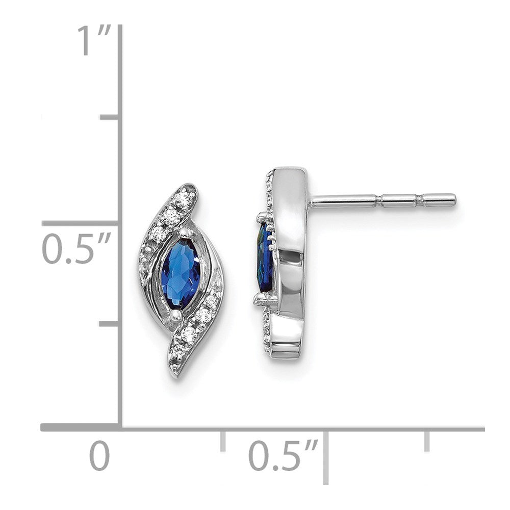Solid 14k White Gold Simulated CZ and Sapphire Post Earrings