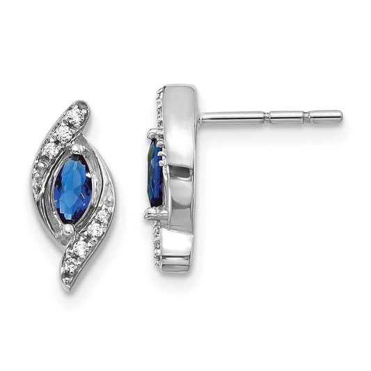 14k White Gold Real Diamond and Sapphire Post Earrings EM5594-SA-007-WA