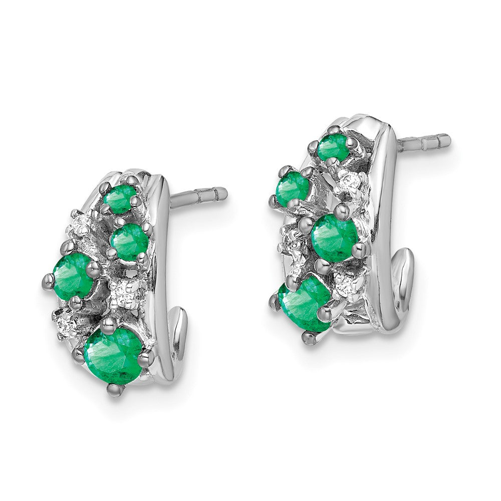 Solid 14k White Gold Simulated CZ and Emerald Polished Post Hoop Earrings
