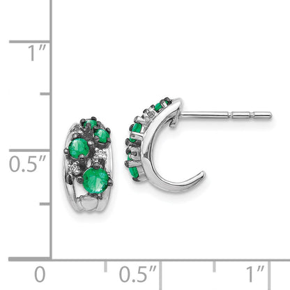 Solid 14k White Gold Simulated CZ and Emerald Polished Post Hoop Earrings